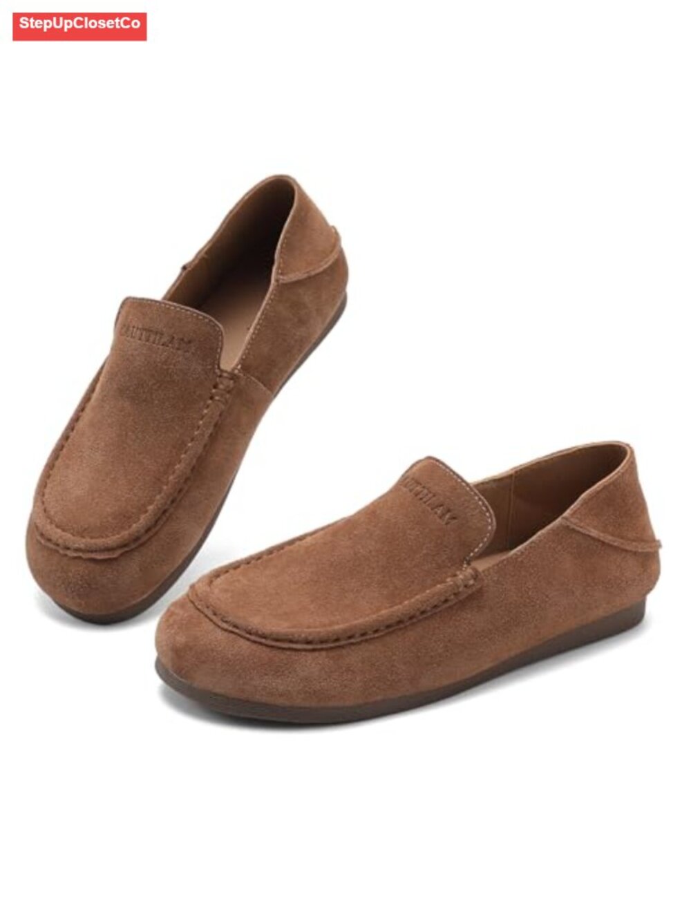 Genuine Suede Leather Mocc-On Shoes Collapsible Heel